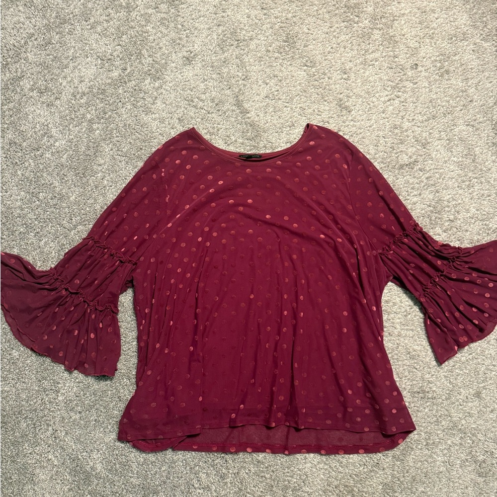 Lane Bryant Red Ruffled Bell Sleeve Blouse